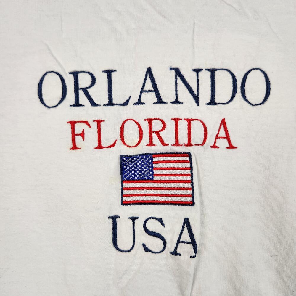 Vintage Orlando Florida Shirt Mens XL White USA Flag Embroidered Patriotic Tee
